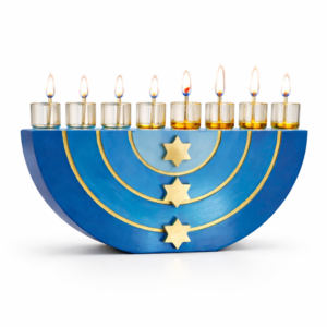 Chanoeka kandelaar blauw met gouden accenten – handgemaakt Pourcelain