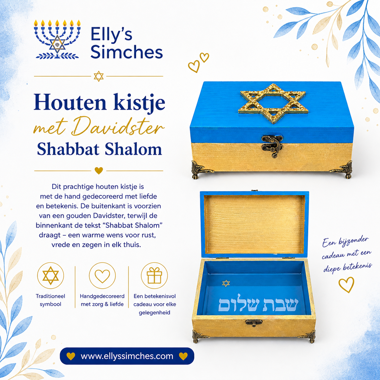 Houten kistje met Davidster Shabbat Shalom - Afbeelding 3