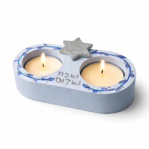 Shabbat Shalom theelichthouder met zilverkleurige Davidster